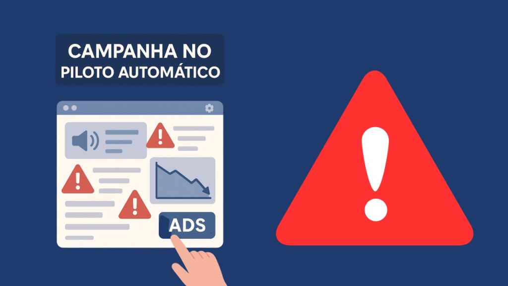 Painel de controle de campanha com alertas ignorados e gráfico caindo.