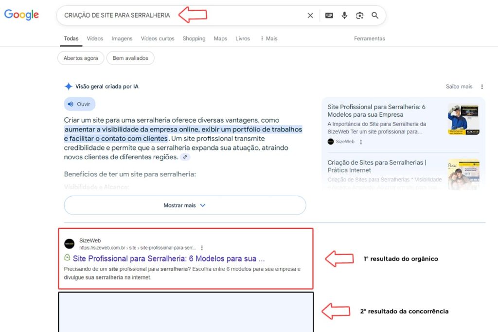 Site ranqueando no topo do Google