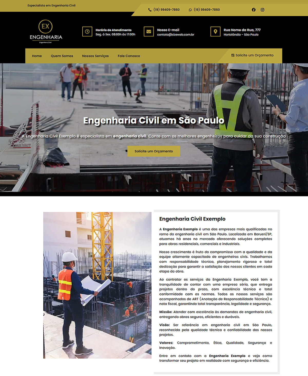 site profissional para engenheiro civil - modelo 1